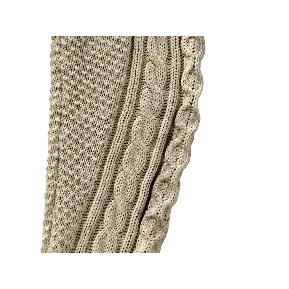 Nike Cable Knit Swoosh Sweater Men's L Beige Rattan Large Logo Polyester & Wool
